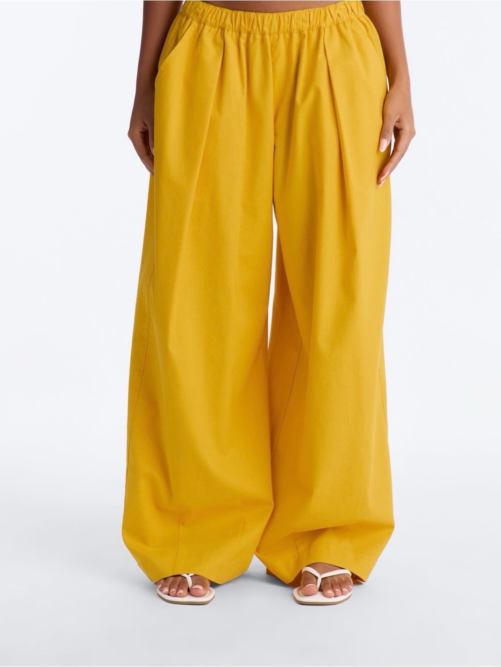 Fashion Nova Wide-Leg Elastic Waist Pants in Mustard